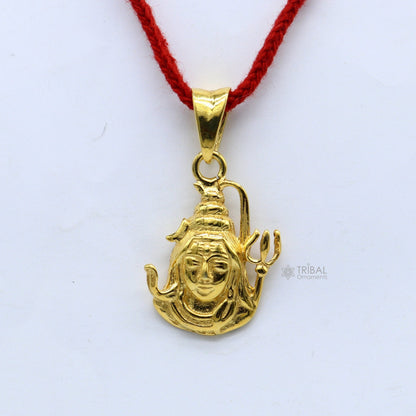 925 sterling silver Lord Shiva pendant with gold polish and trident design, unisex divine jewelry by TRIBAL ORNAMENTS