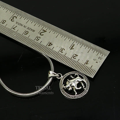 925 sterling silver Taurus zodiac sign pendant, tribal ornament jewelry with Vrishbh Rashi symbol, ethnic horoscope necklace.