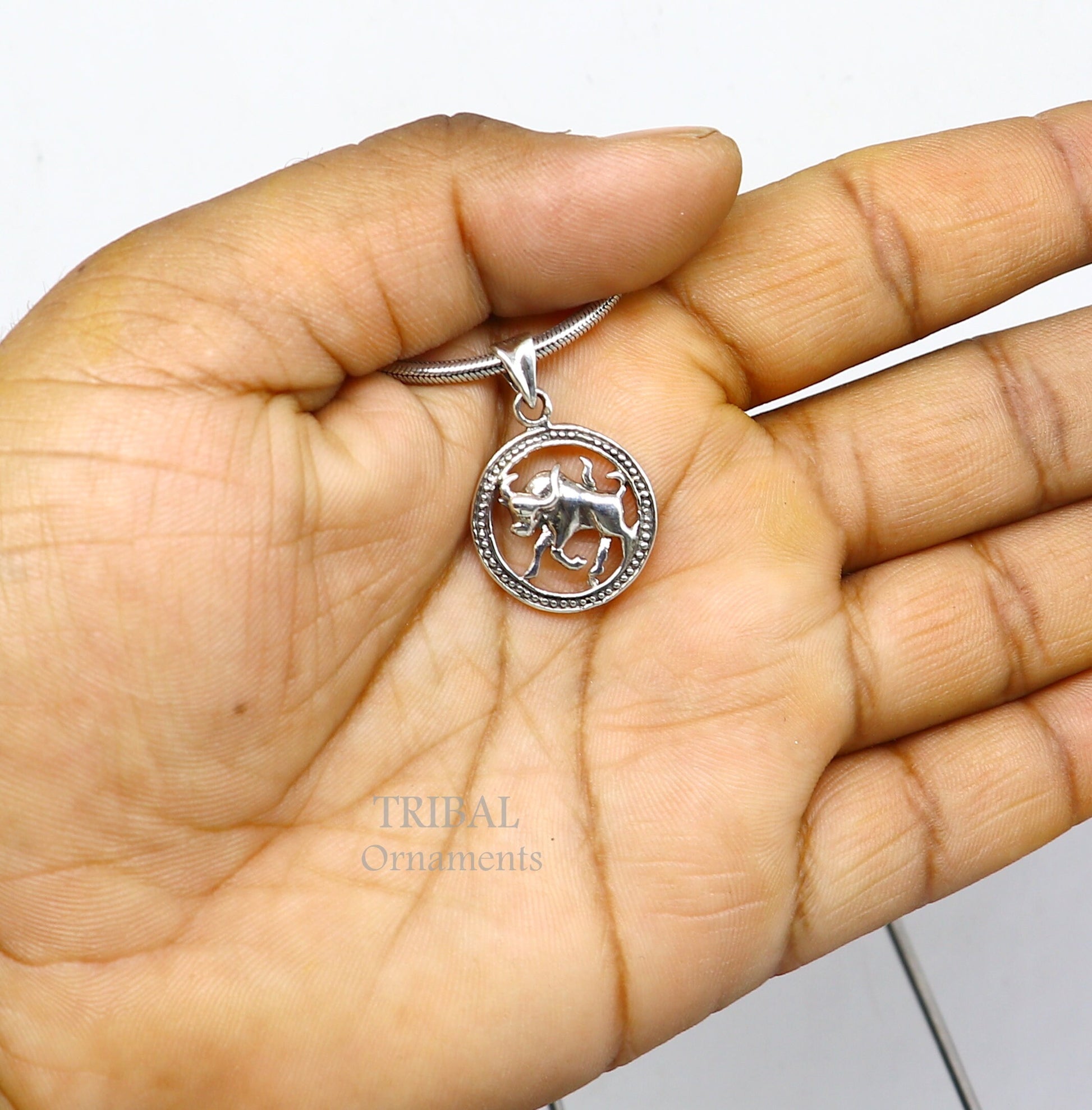 925 sterling silver unique horoscope zodiac Taurus sign/ symbol pendant unique Vrishbh Rashi symbol pendant best ethnic jewelry nsp573 - TRIBAL ORNAMENTS