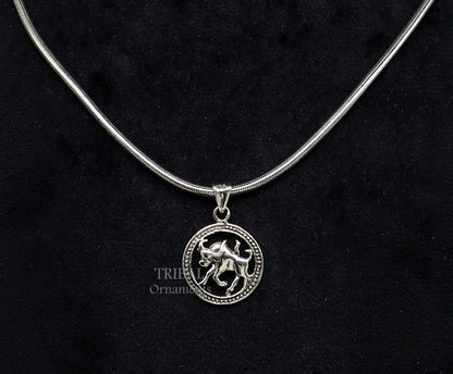 925 sterling silver Taurus zodiac sign pendant with Vrishbh Rashi symbol, ethnic jewelry by TRIBAL ORNAMENTS.