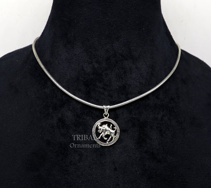 Sterling silver Taurus zodiac pendant featuring the Vrishbh Rashi symbol, tribal ornament jewelry with detailed design.