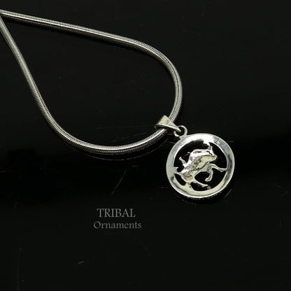 925 sterling silver Taurus zodiac pendant featuring Vrishbh Rashi symbol, tribal-inspired ethnic jewelry by TRIBAL ORNAMENTS