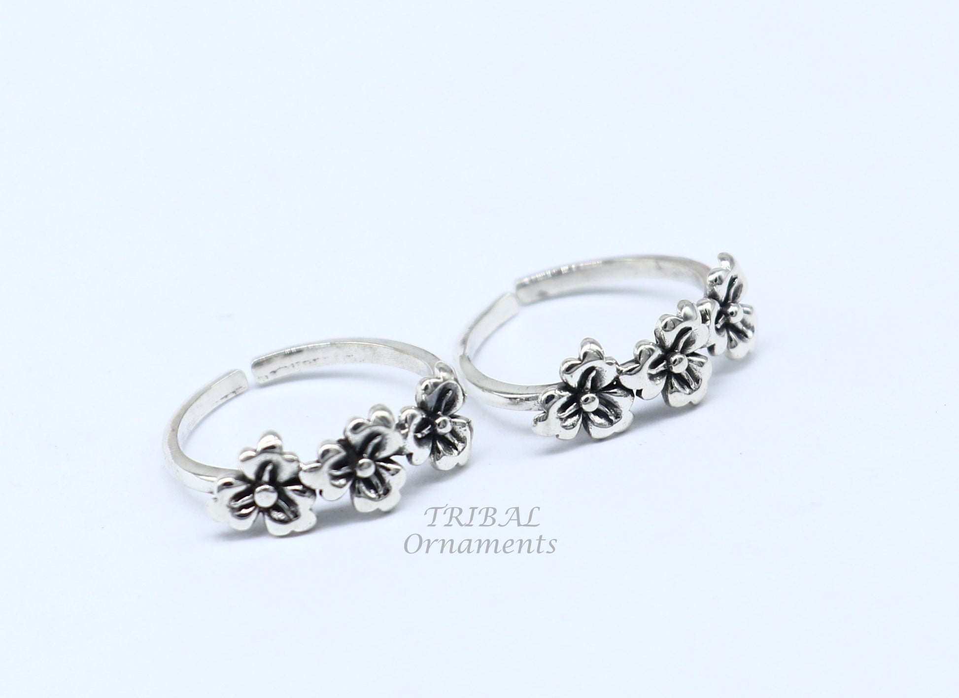 925 sterling silver uniquely handcrafted flower style oxidized toe rings. best brides wedding jewelry tribal jewelry ytr16 - TRIBAL ORNAMENTS