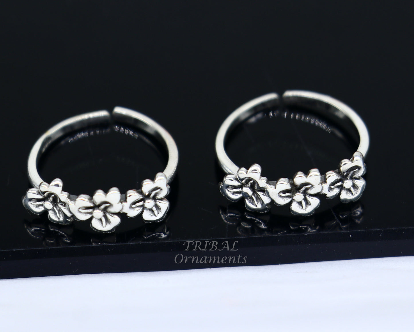 925 sterling silver uniquely handcrafted flower style oxidized toe rings. best brides wedding jewelry tribal jewelry ytr16 - TRIBAL ORNAMENTS