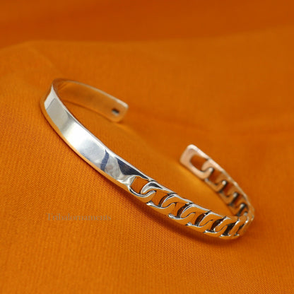 Vintage 925 sterling silver adjustable cuff bangle bracelet with antique tribal design, unisex jewelry from Tribal Ornaments.
