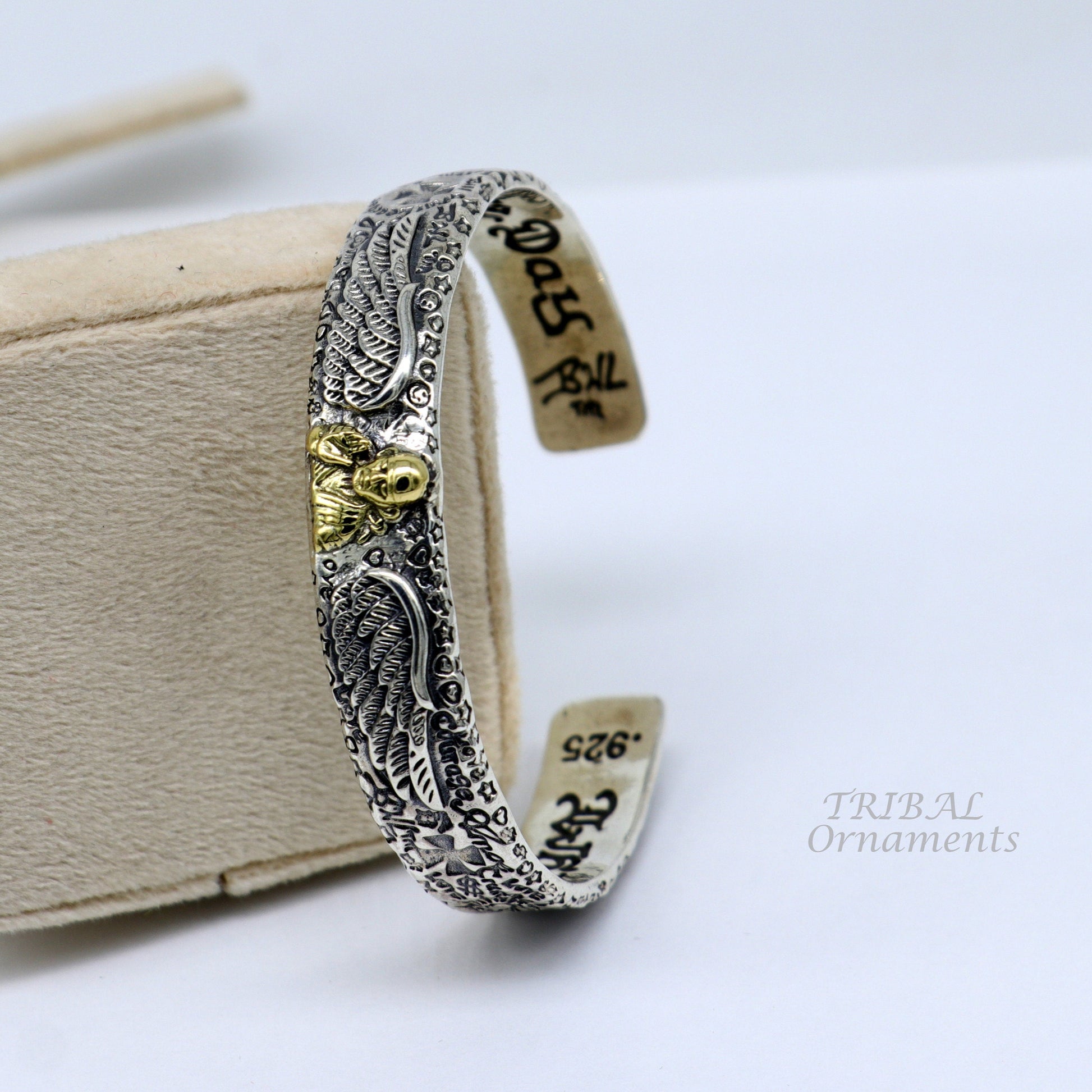 925 sterling silver vintage antique design handmade chitai work Sai baba design adjustable bangle bracelet kada customized jewelry cuff100 - TRIBAL ORNAMENTS