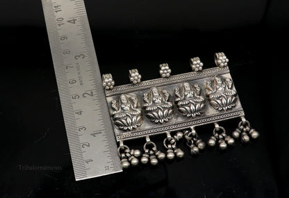 Sterling silver vintage Indian Goddess Laxmi pendant with drops, handmade tribal belly dance jewelry by TRIBAL ORNAMENTS.