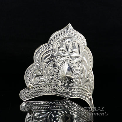 925 sterling silver vintage antique design handmade mukut (crown), amazing design silver god crown home temple god art su871 - TRIBAL ORNAMENTS