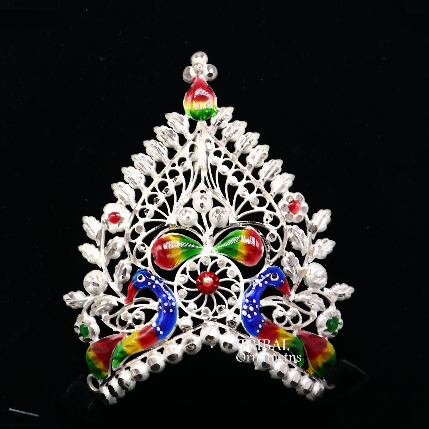 925 sterling silver vintage antique design handmade Mukut (crown), amazing peacock design silver god & goddess  crown home temple art su1021 - TRIBAL ORNAMENTS