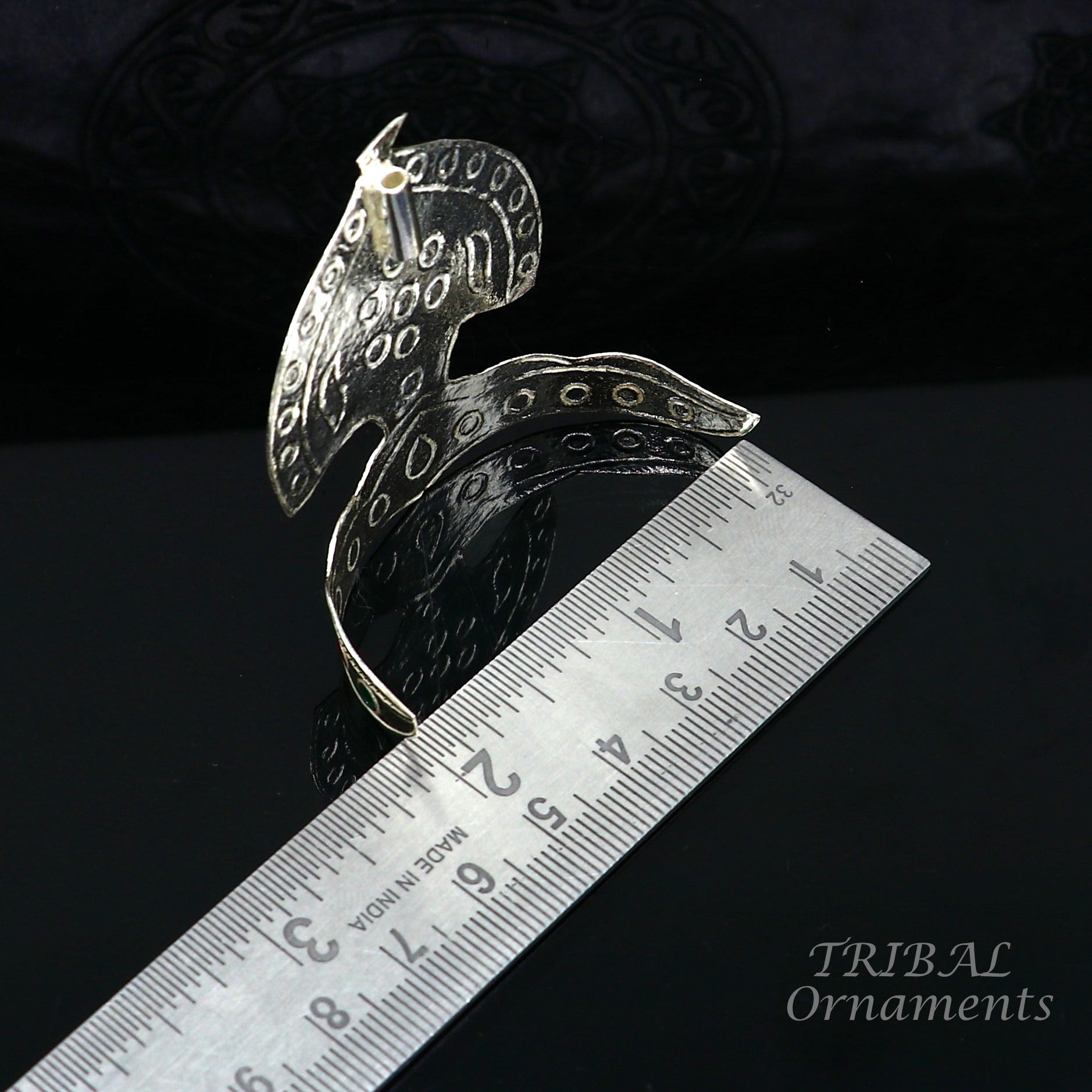 925 sterling silver vintage antique design mukut (crown), amazing handmade enamel design silver god crown home temple god hat su697 - TRIBAL ORNAMENTS