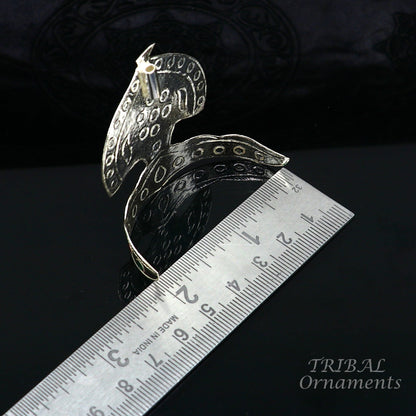 925 sterling silver vintage antique design mukut (crown), amazing handmade enamel design silver god crown home temple god hat su697 - TRIBAL ORNAMENTS