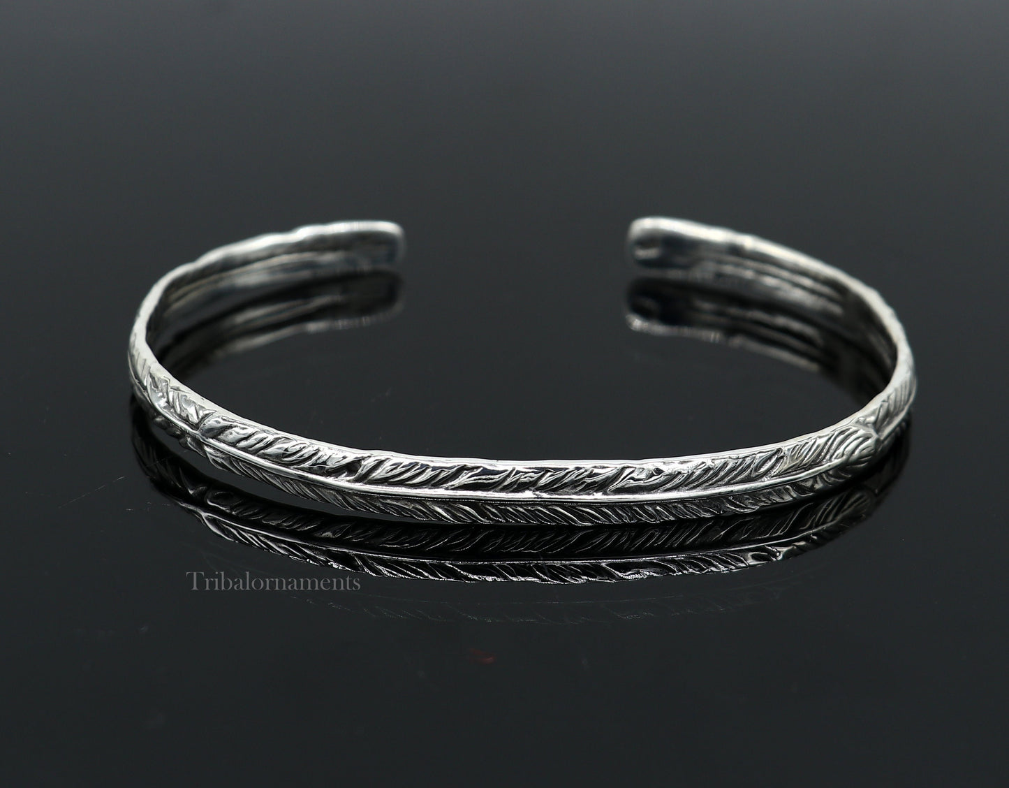 925 sterling silver vintage antique feather design handmade adjustable cuff bangle bracelet kada unisex men's or girl's jewelry nsk370 - TRIBAL ORNAMENTS