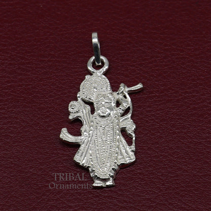Sterling silver Krishna Shrinath Ji pendant featuring intricate traditional Hindu idol design, stylish jewelry by TRIBAL ORNAMENTS.