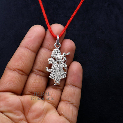 Sterling silver Krishna Shrinath Ji pendant with intricate design, vintage Hindu jewelry by TRIBAL ORNAMENTS.