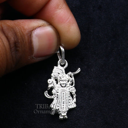 Sterling silver Krishna Shrinath Ji pendant with intricate vintage design, stylish Hindu jewelry by Tribal Ornaments.