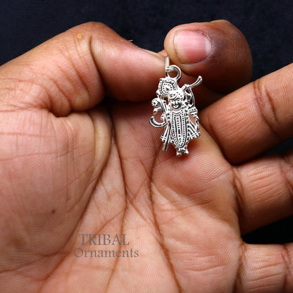 925 Sterling silver Krishna Shrinath Ji pendant featuring intricate vintage Hindu idol design, stylish jewelry by TRIBAL ORNAMENTS.