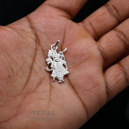 Sterling silver Krishna Shrinath Ji pendant with intricate vintage design, stylish Hindu idol jewelry by Tribal Ornaments.