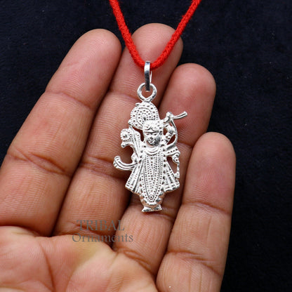 Sterling silver Krishna Shrinath Ji pendant with intricate traditional design, stylish Hindu jewelry by TRIBAL ORNAMENTS