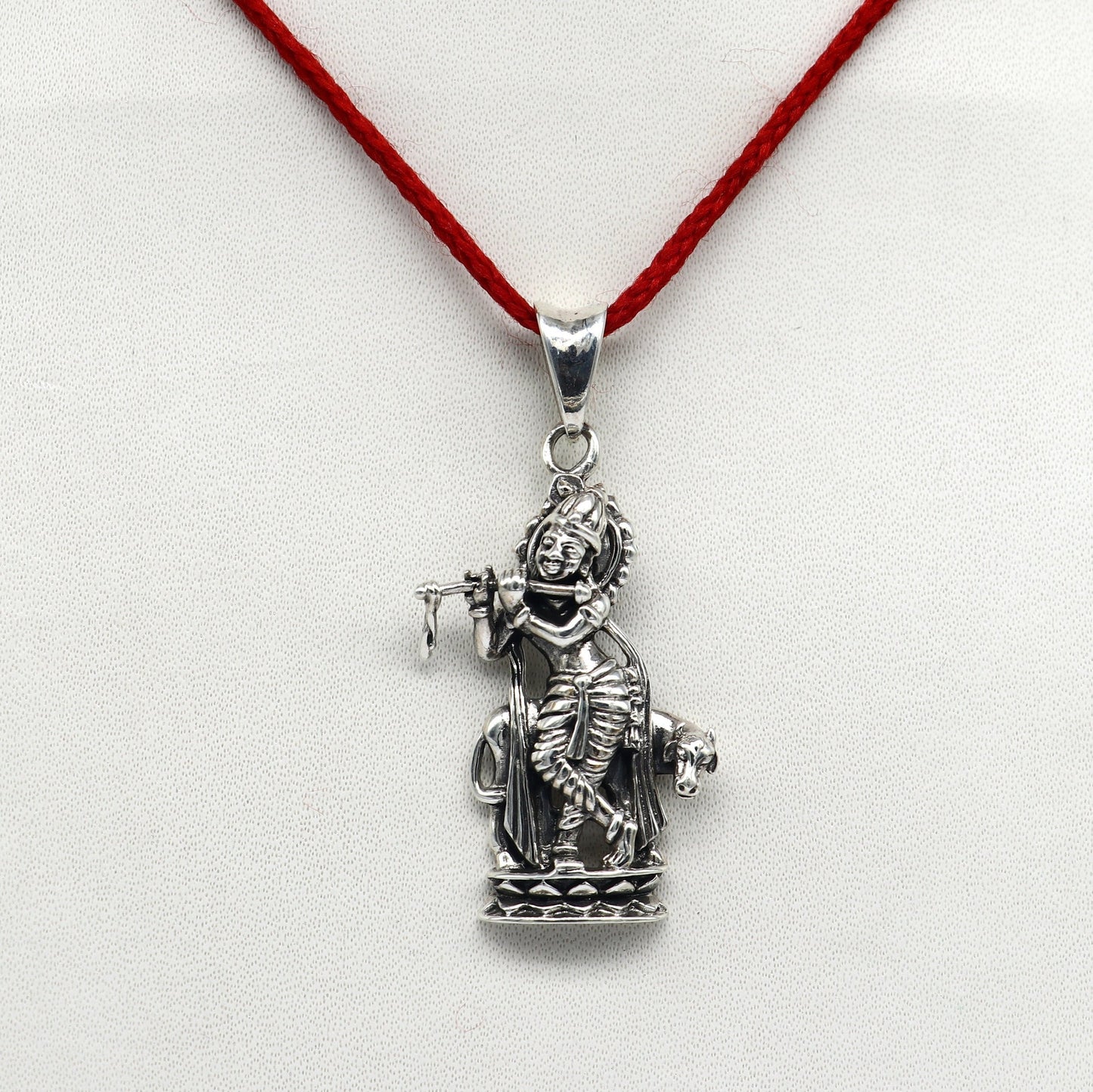 925 sterling silver vintage Antique stylish Hindu idol Krishna with cow Pendant, amazing design stunning pendant gifting jewelry ssp537 - TRIBAL ORNAMENTS