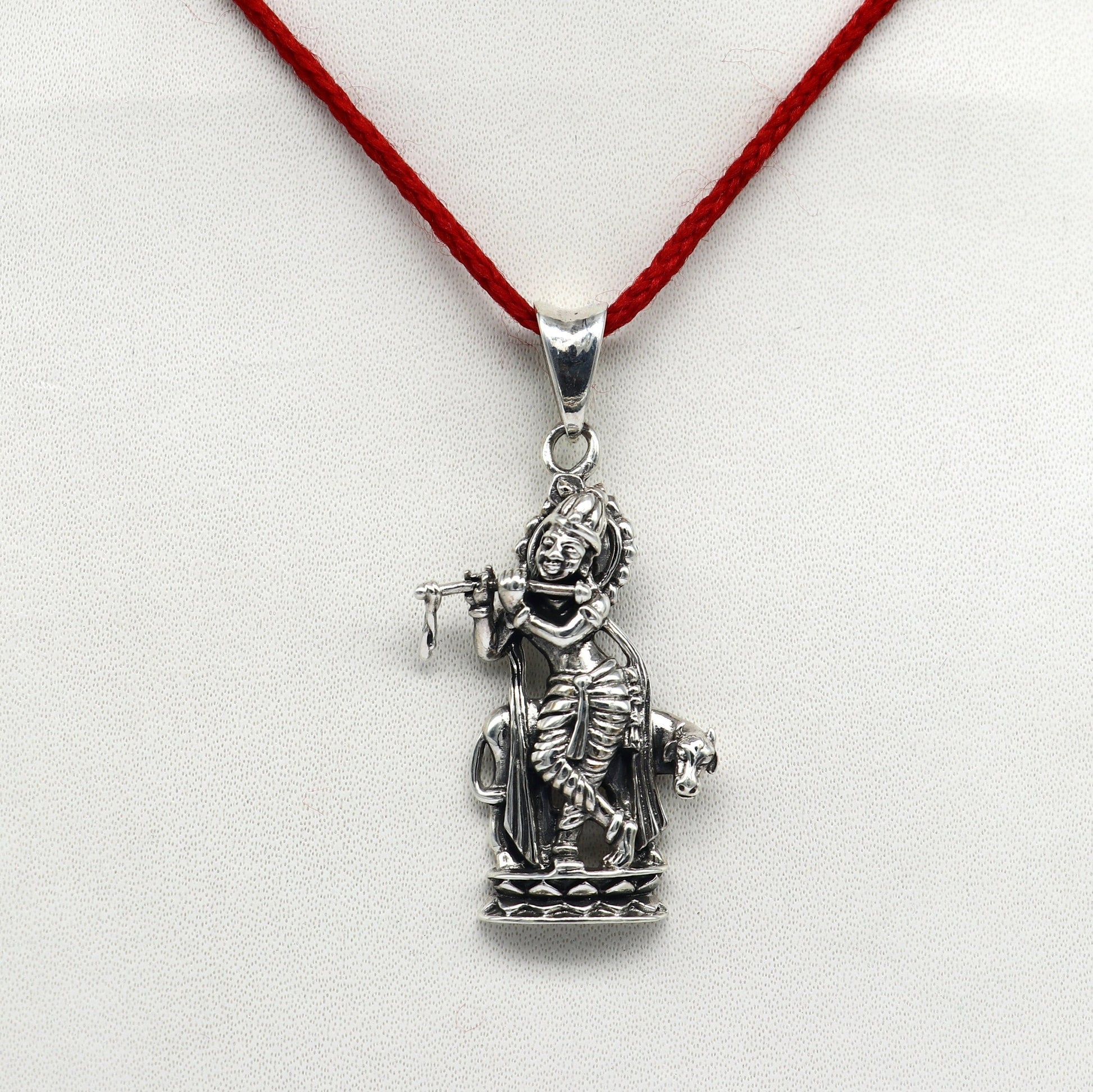 925 sterling silver vintage Antique stylish Hindu idol Krishna with cow Pendant, amazing design stunning pendant gifting jewelry ssp537 - TRIBAL ORNAMENTS