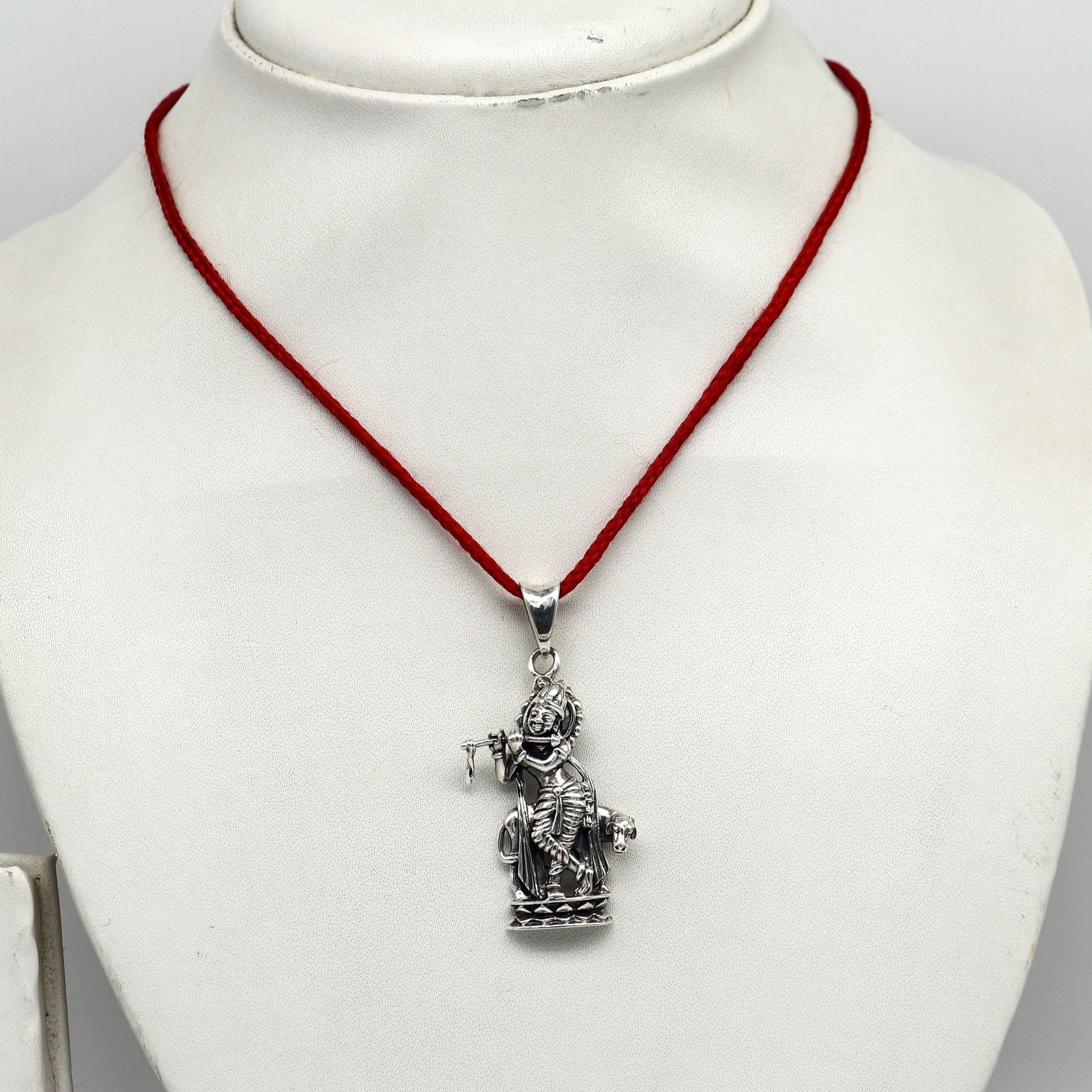 925 sterling silver vintage Antique stylish Hindu idol Krishna with cow Pendant, amazing design stunning pendant gifting jewelry ssp537 - TRIBAL ORNAMENTS