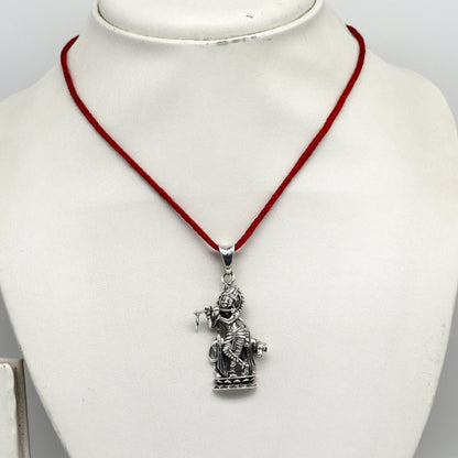 Sterling silver Krishna with cow pendant, intricate Hindu idol jewelry by TRIBAL ORNAMENTS, vintage and stylish design.