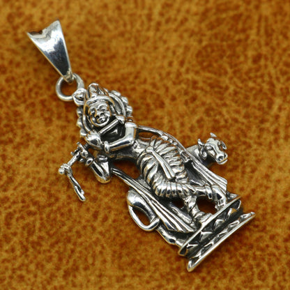 Sterling silver Krishna with cow pendant, vintage Hindu jewelry by Tribal Ornaments, detailed religious idol pendant.