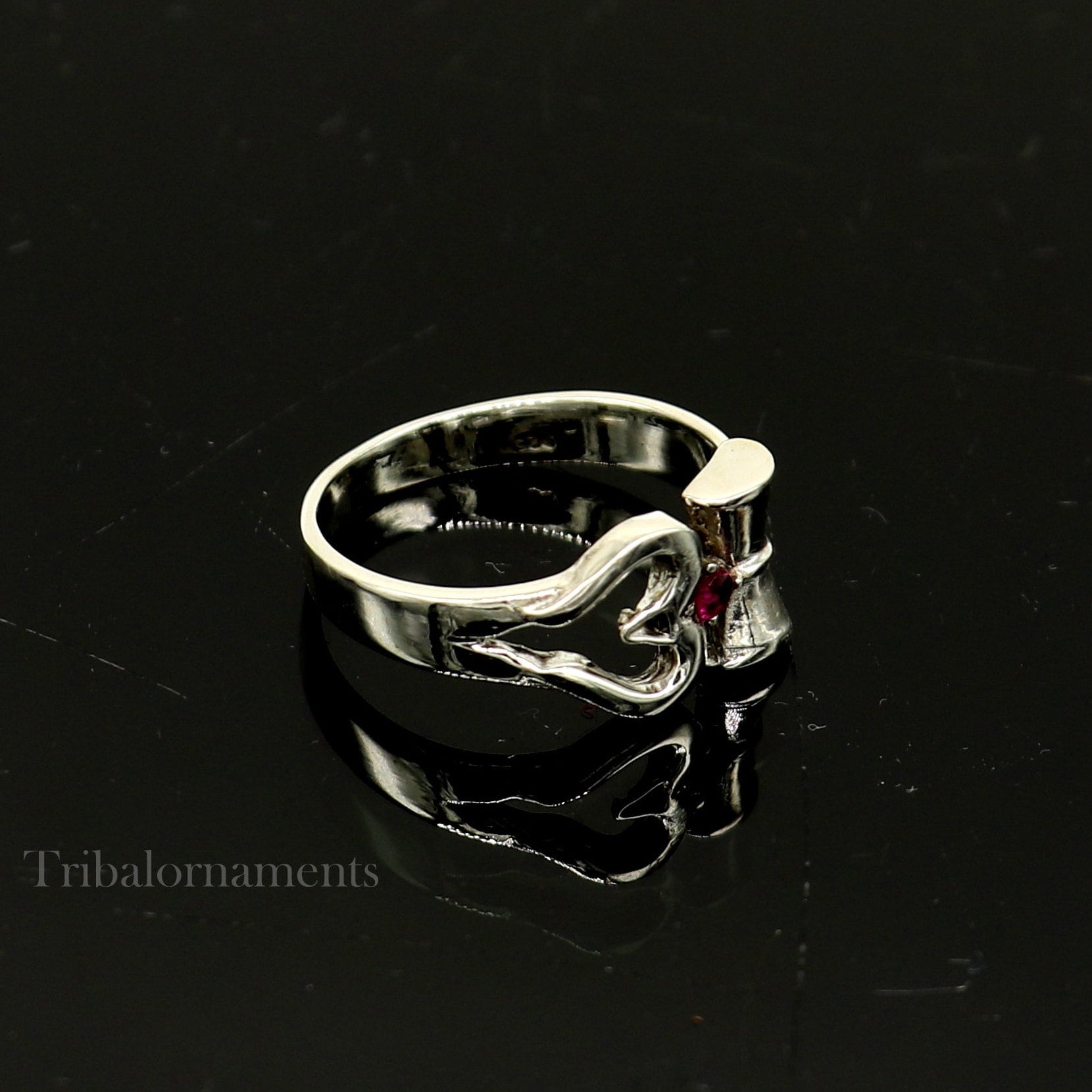 Sterling silver vintage Shiva trident trishul damaru ring, unisex customized design, tribal ornaments jewelry, excellent craftsmanship.