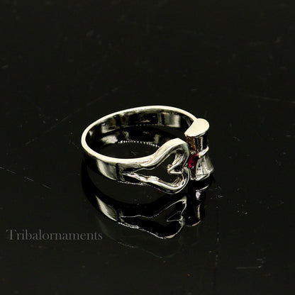 Sterling silver vintage Shiva trident trishul damaru ring, unisex customized design, tribal ornaments jewelry, excellent craftsmanship.