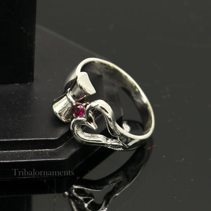 Sterling silver vintage Shiva trident Trishul damaru ring, unisex jewelry with customized design by Tribal Ornaments.
