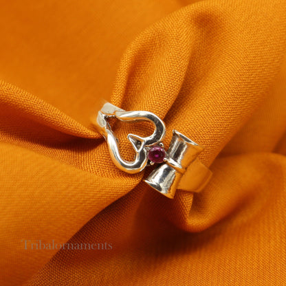 Sterling silver vintage Shiva trident and damaru ring with customized unisex design, crafted by Tribal Ornaments.