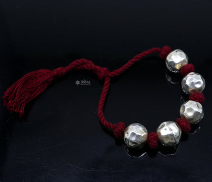 Sterling silver vintage beads bracelet by TRIBAL ORNAMENTS, adjustable tribal jewelry perfect for brides and weddings.