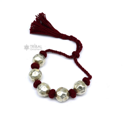 Sterling silver vintage beaded bracelet with customizable design, adjustable tribal jewelry for brides and special occasions.