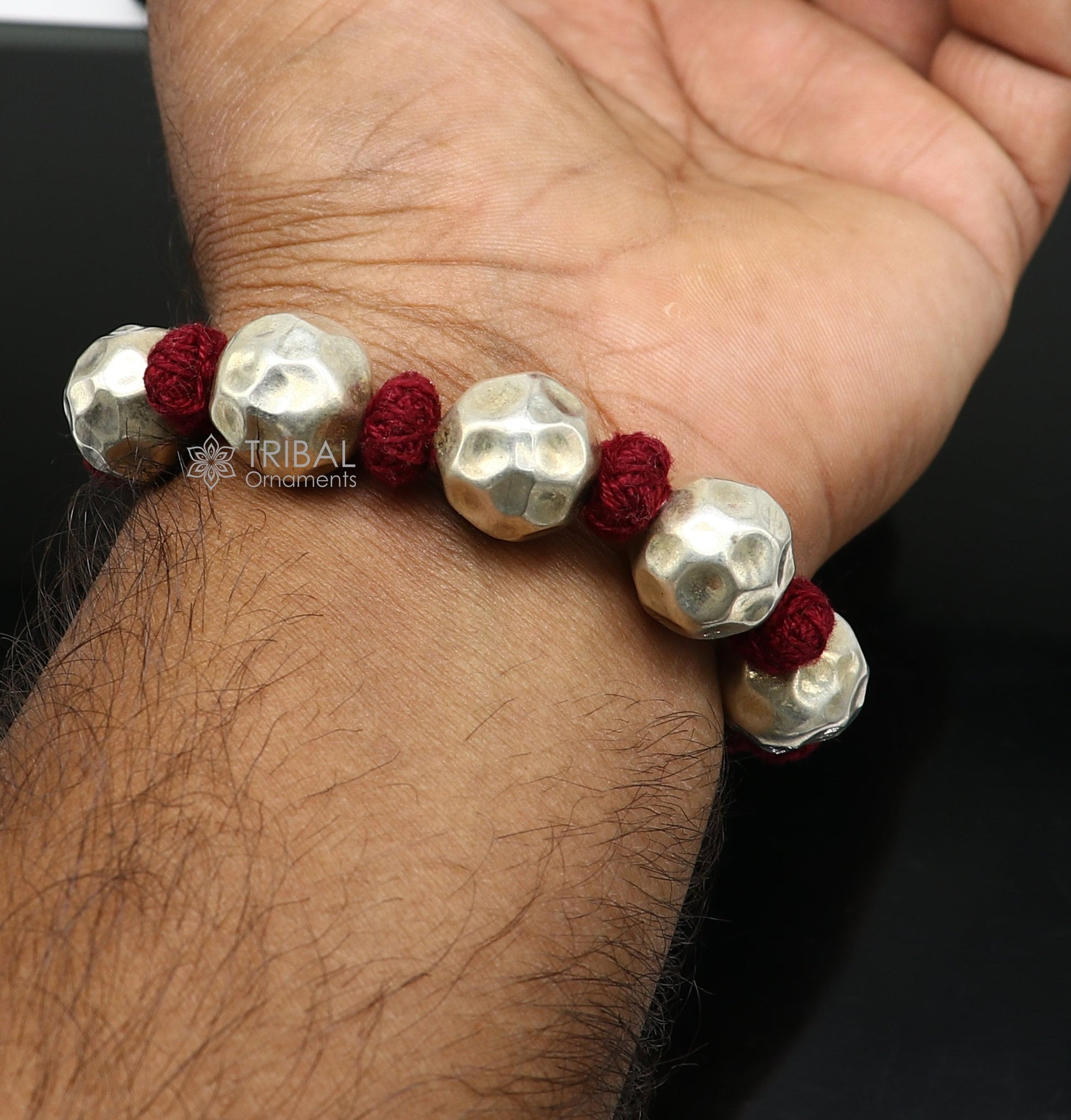 Vintage 925 sterling silver beads bracelet with adjustable design, tribal-inspired jewelry perfect for brides and special occasions.