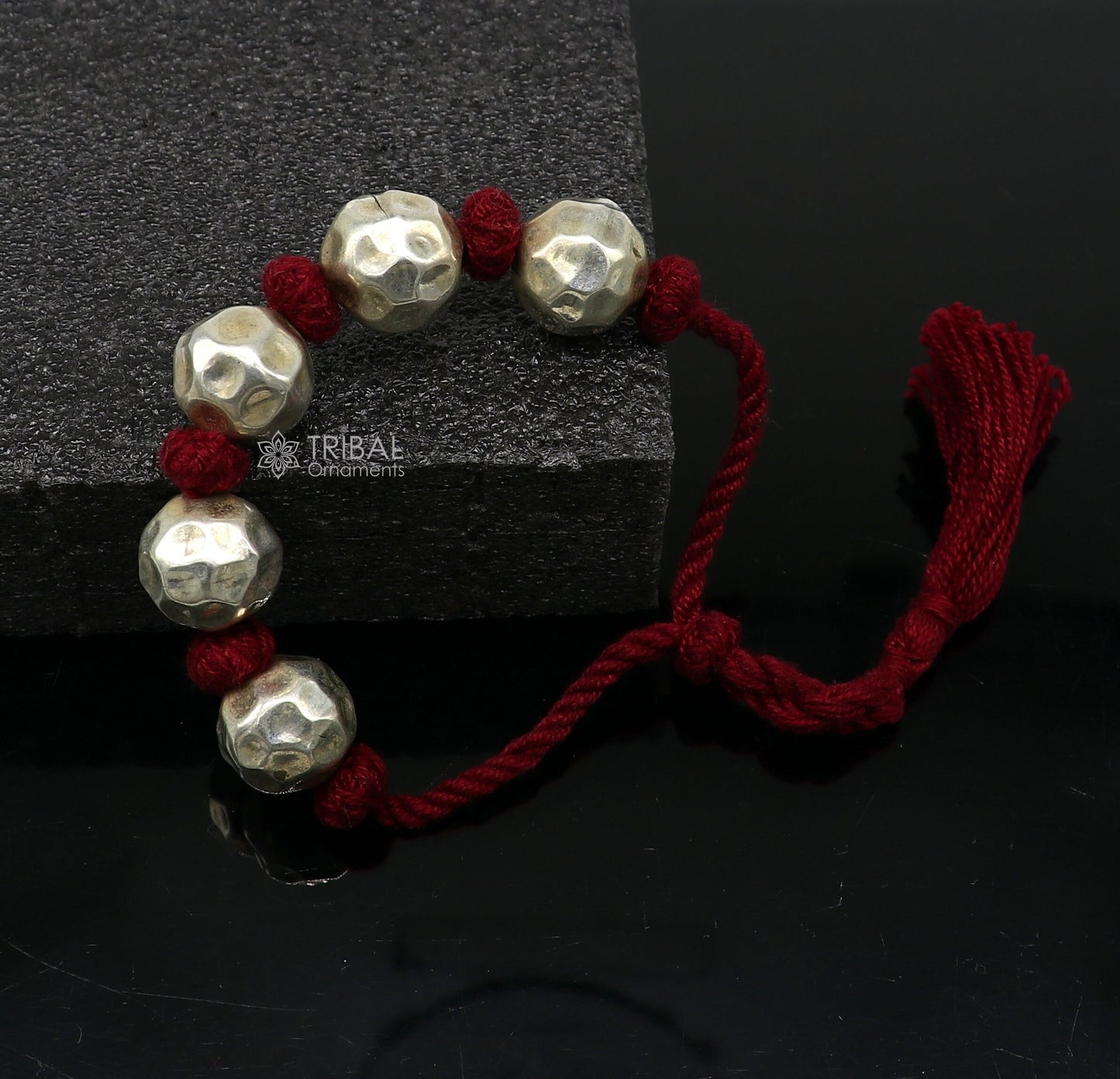 Vintage 925 sterling silver beaded bracelet with adjustable design, tribal and ethnic style, ideal for brides or gifting.