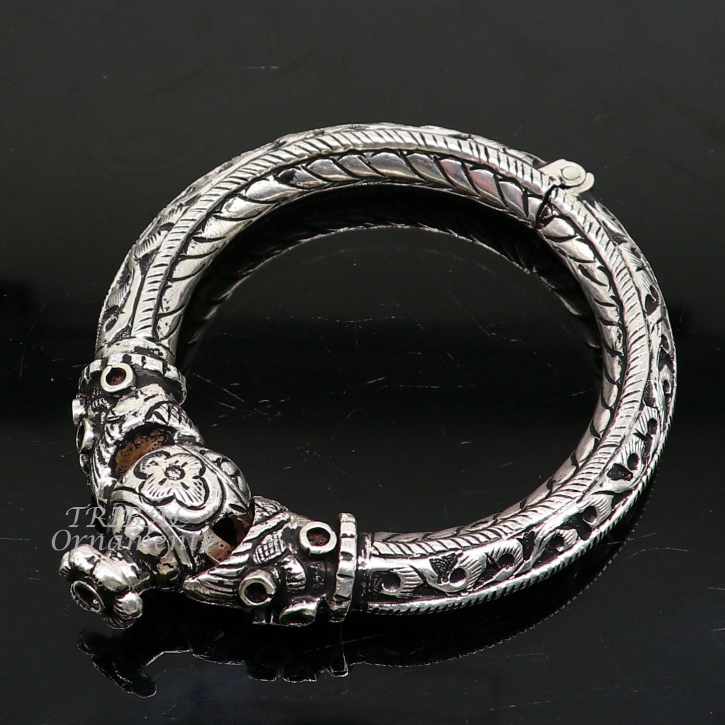 925 sterling silver handmade chitai work crocodile face fabulous handcrafted work vintage bangle bracelet kada, bridesmaid gifting nsk543 - TRIBAL ORNAMENTS