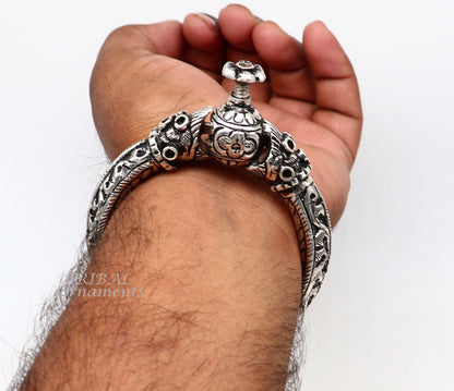 925 sterling silver handmade chitai work crocodile face fabulous handcrafted work vintage bangle bracelet kada, bridesmaid gifting nsk543 - TRIBAL ORNAMENTS
