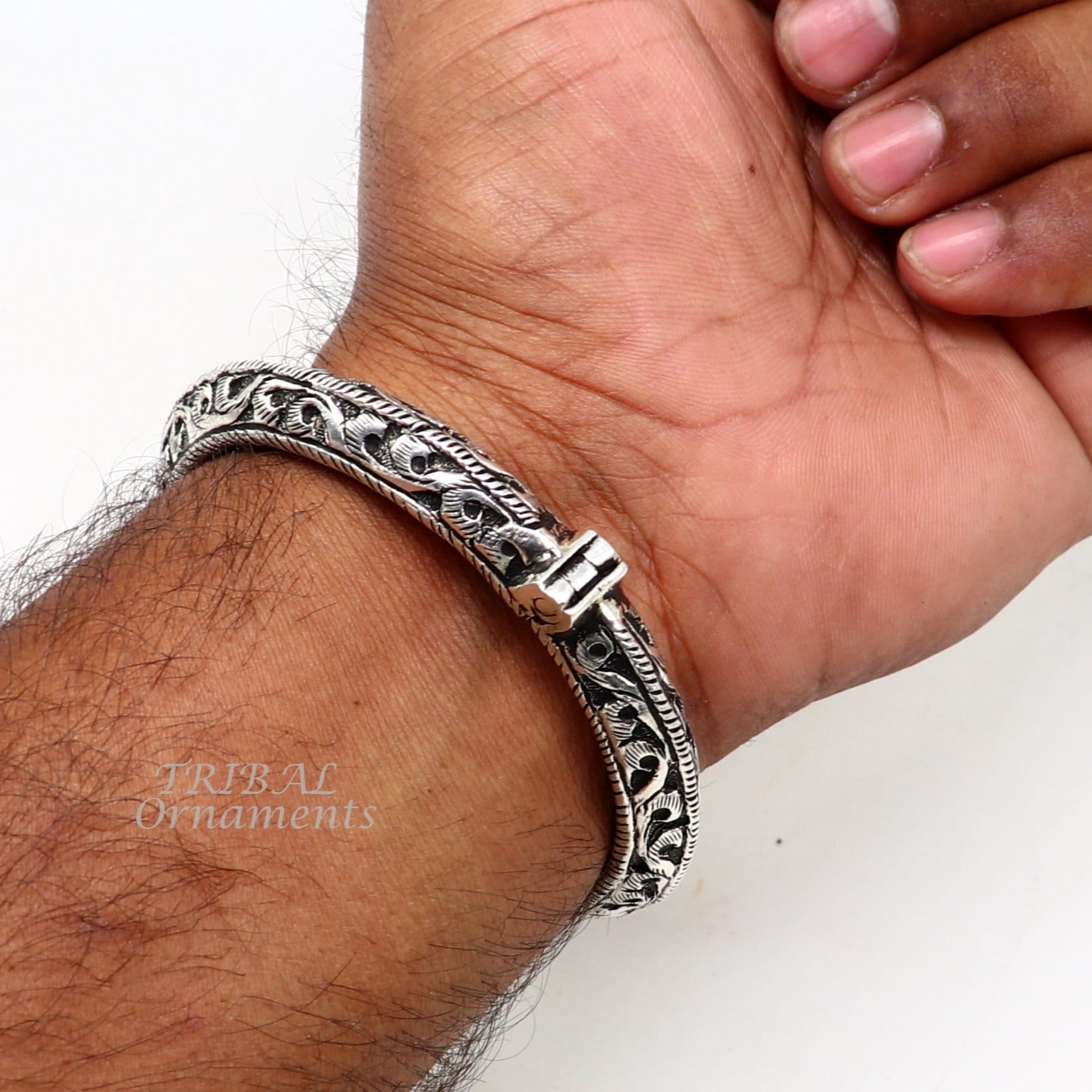 925 sterling silver handmade chitai work crocodile face fabulous handcrafted work vintage bangle bracelet kada, bridesmaid gifting nsk543 - TRIBAL ORNAMENTS