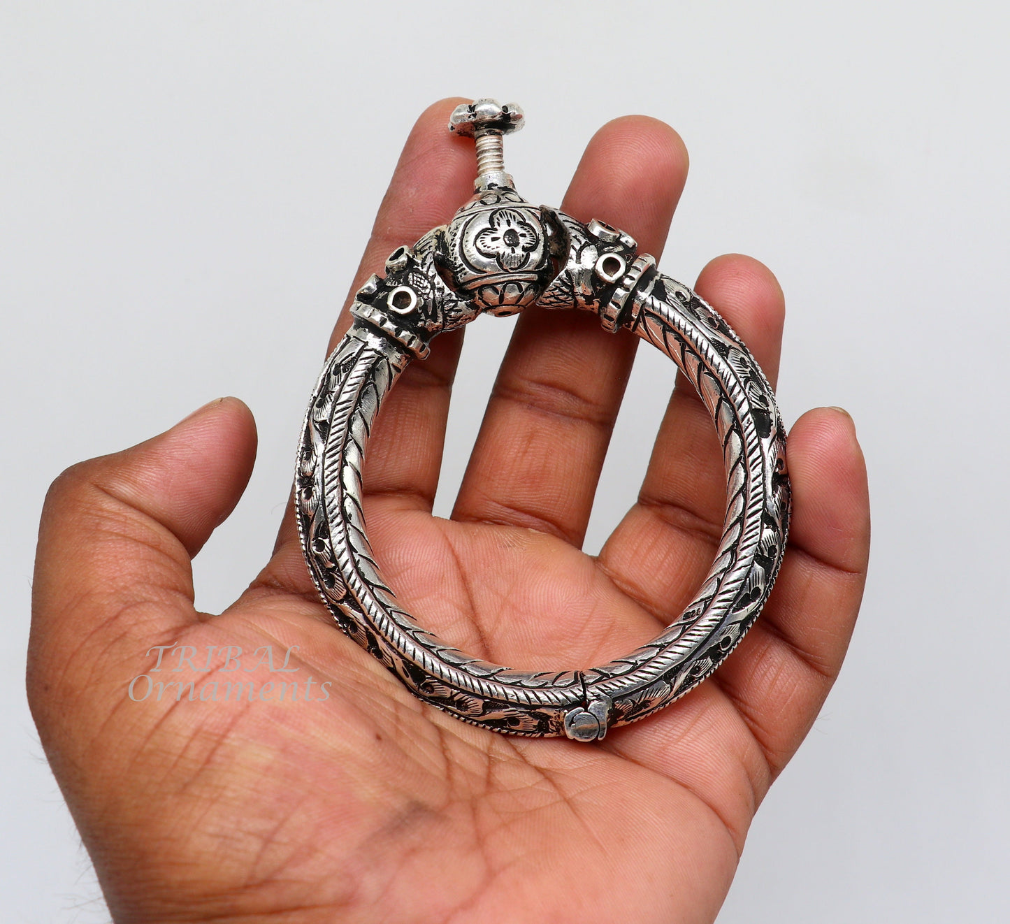 925 sterling silver handmade chitai work crocodile face fabulous handcrafted work vintage bangle bracelet kada, bridesmaid gifting nsk543 - TRIBAL ORNAMENTS