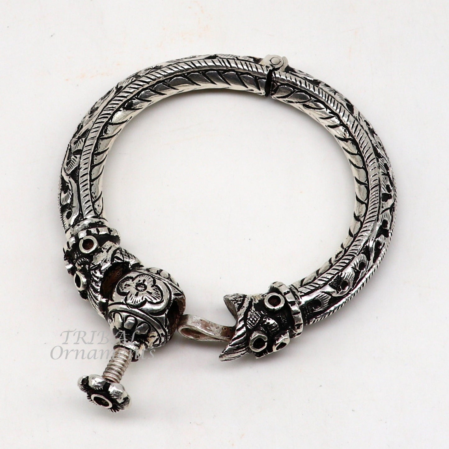 925 sterling silver handmade chitai work crocodile face fabulous handcrafted work vintage bangle bracelet kada, bridesmaid gifting nsk543 - TRIBAL ORNAMENTS