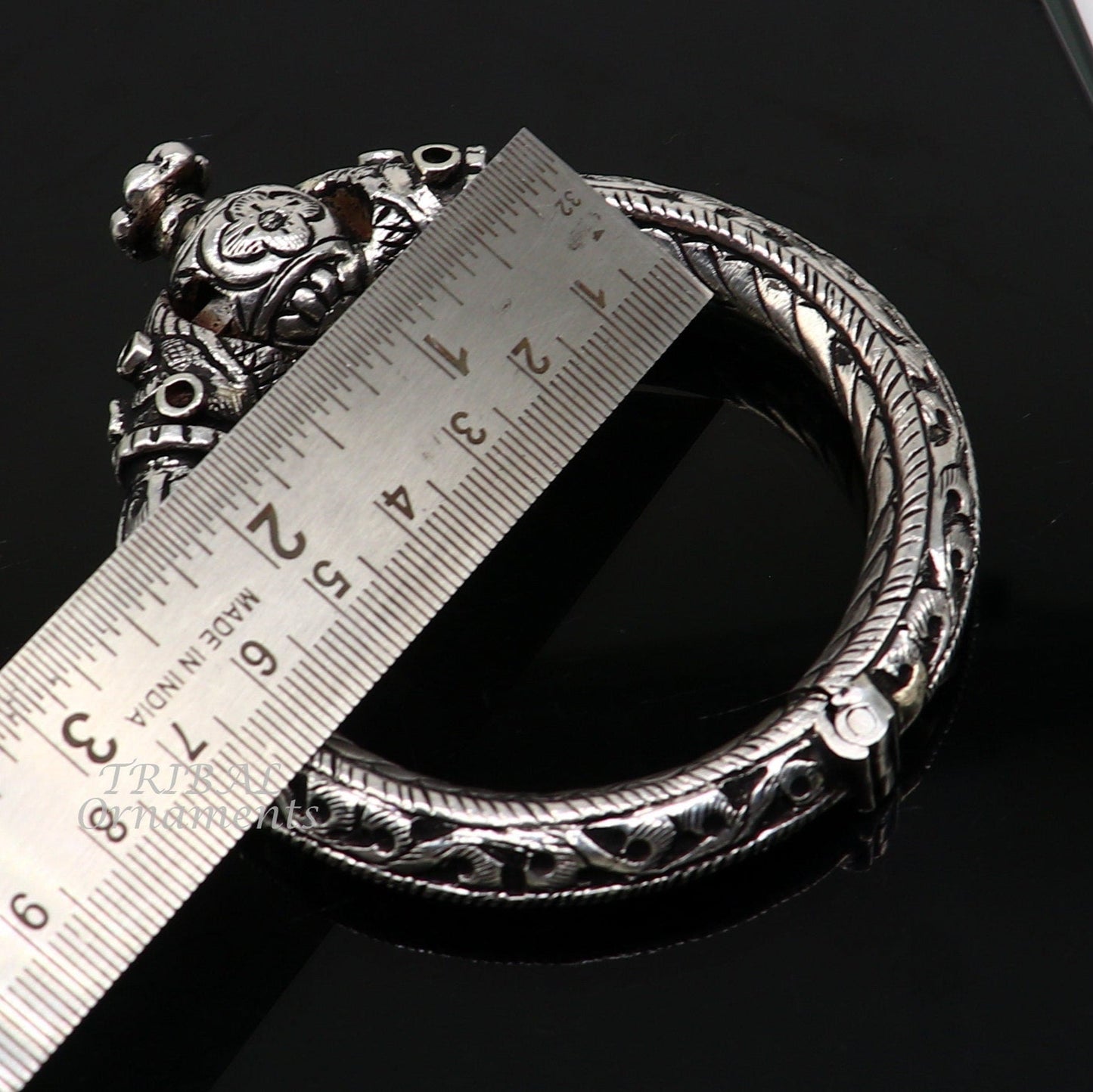 925 sterling silver handmade chitai work crocodile face fabulous handcrafted work vintage bangle bracelet kada, bridesmaid gifting nsk543 - TRIBAL ORNAMENTS