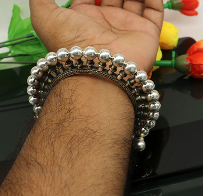 Vintage 925 sterling silver ethnic bangle bracelet with tribal design, featuring traditional jewelry patterns from Banjara belly dance accessories.