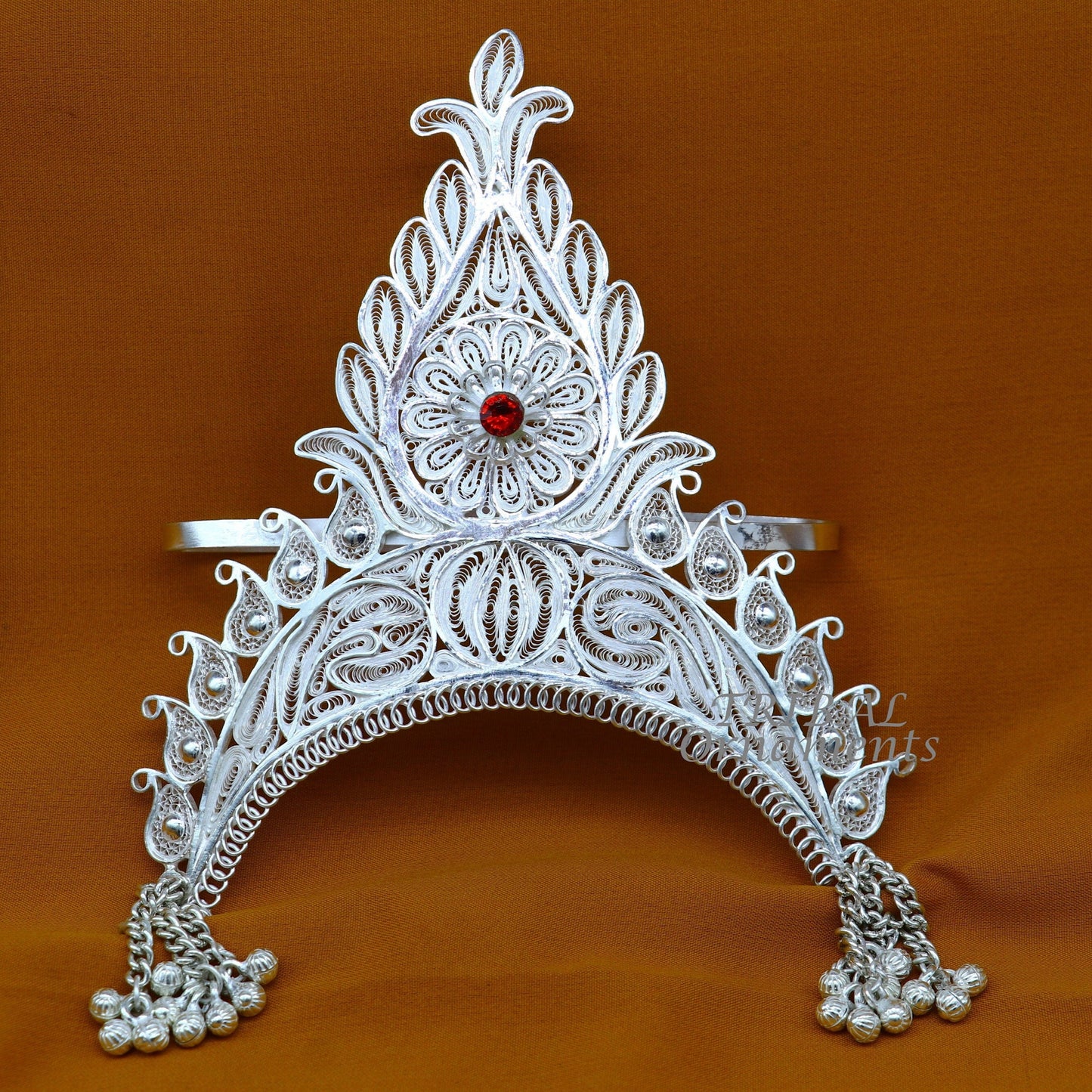 925 sterling silver vintage design handmade mukut (crown), amazing stylish work design silver god crown home temple god article art su973 - TRIBAL ORNAMENTS