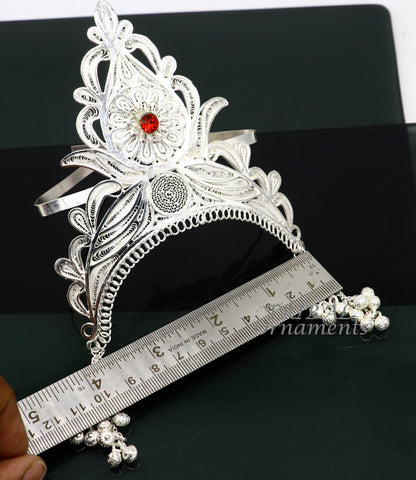 Sterling silver vintage handmade mukut crown with intricate design, ideal for home temple deity decoration by Tribal Ornaments.