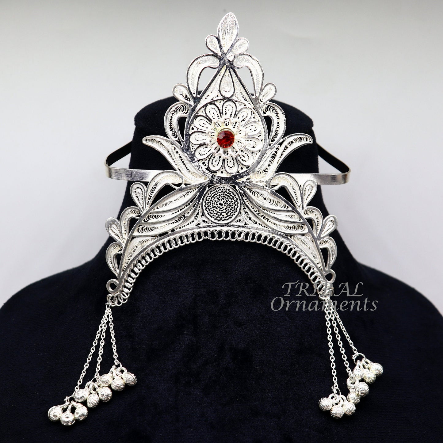 925 sterling silver vintage design handmade mukut (crown), amazing stylish work design silver god crown home temple god article art su974 - TRIBAL ORNAMENTS