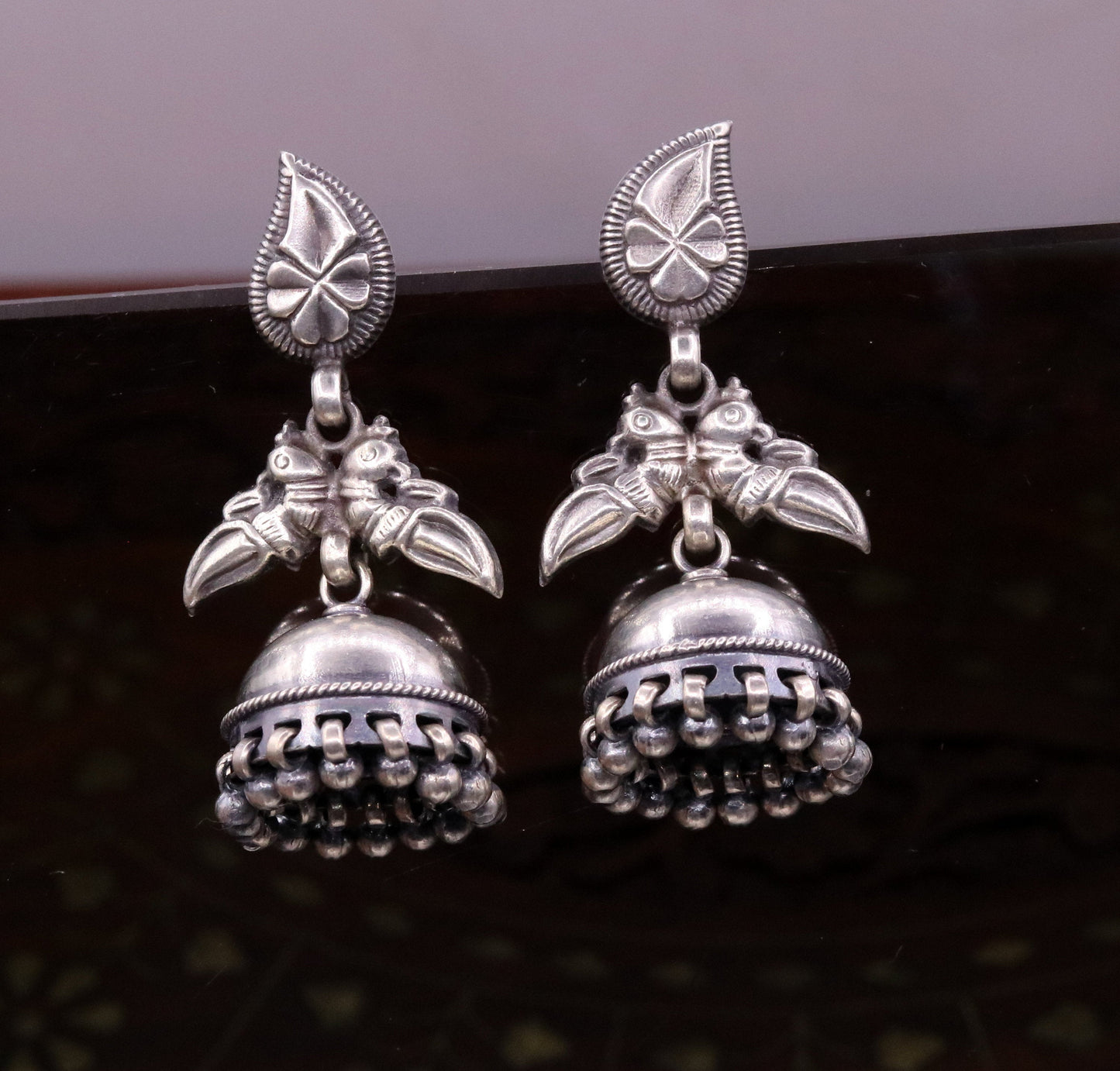 Sterling silver vintage parrot design stud earring by TRIBAL ORNAMENTS, lightweight tribal bird jewelry for tribal dance or everyday wear.
