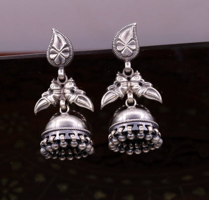 Sterling silver vintage parrot design stud earring by TRIBAL ORNAMENTS, lightweight tribal bird jewelry for tribal dance or everyday wear.