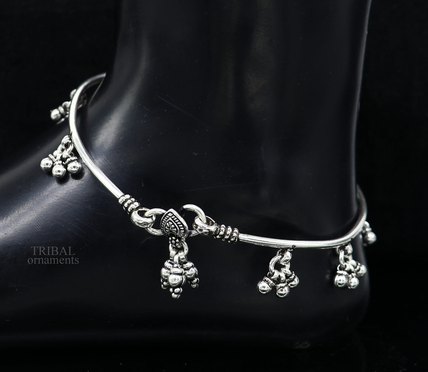 925 sterling silver Vintage antique design handmade plain foot kada with hanging drops ankle bracelet ethnic belly dance jewelry nsfk41 - TRIBAL ORNAMENTS