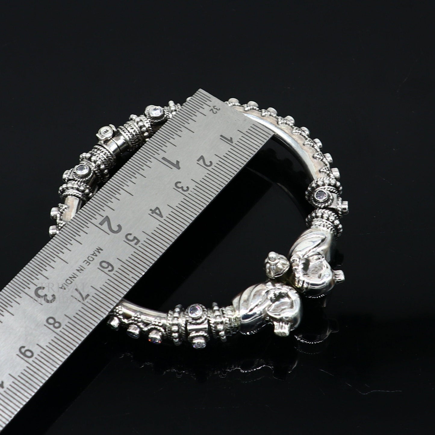 925 Sterling silver handmade vintage peacock design cubic zircon stone tribal ethnic belly dance bangle bracelet gifting kada Rnsk621 - TRIBAL ORNAMENTS