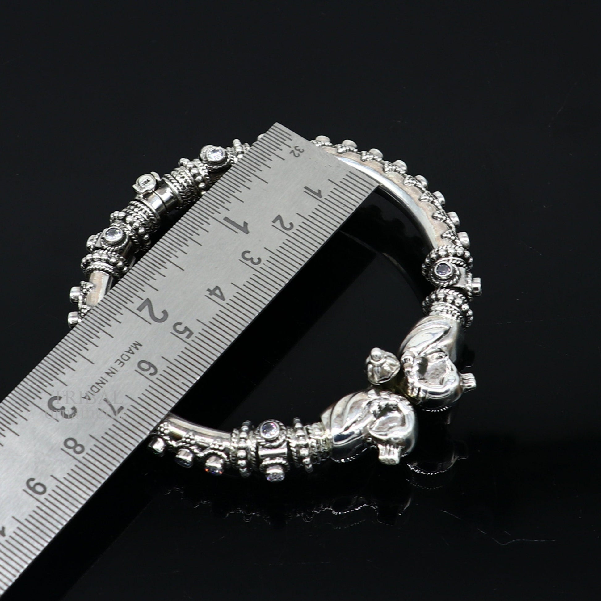 925 Sterling silver handmade vintage peacock design cubic zircon stone tribal ethnic belly dance bangle bracelet gifting kada Rnsk621 - TRIBAL ORNAMENTS